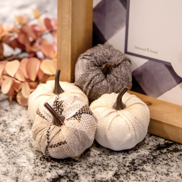 Cream & Grey Burlap Pumpkin set of 4