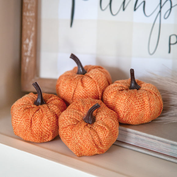 Orange Burlap Mini Pumpkins - set of 4