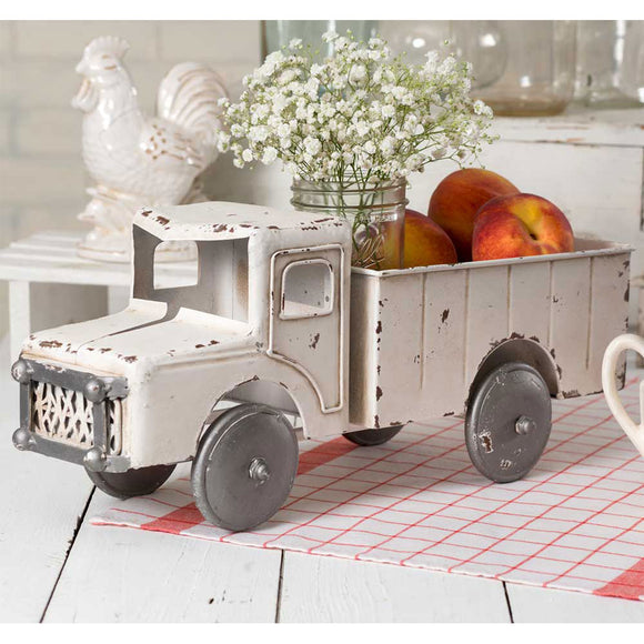 White Planter Metal Truck